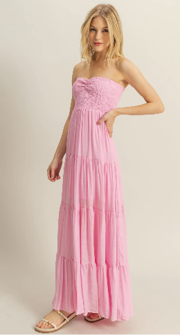 Strapless Ruched Bust Tiered Maxi Dress