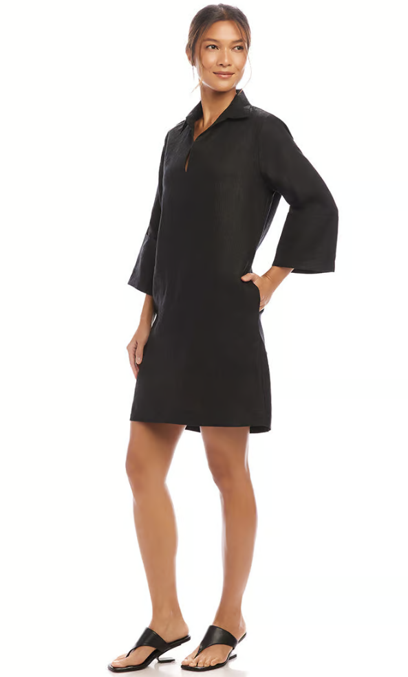 Cuffed Sleeve Linen Dress