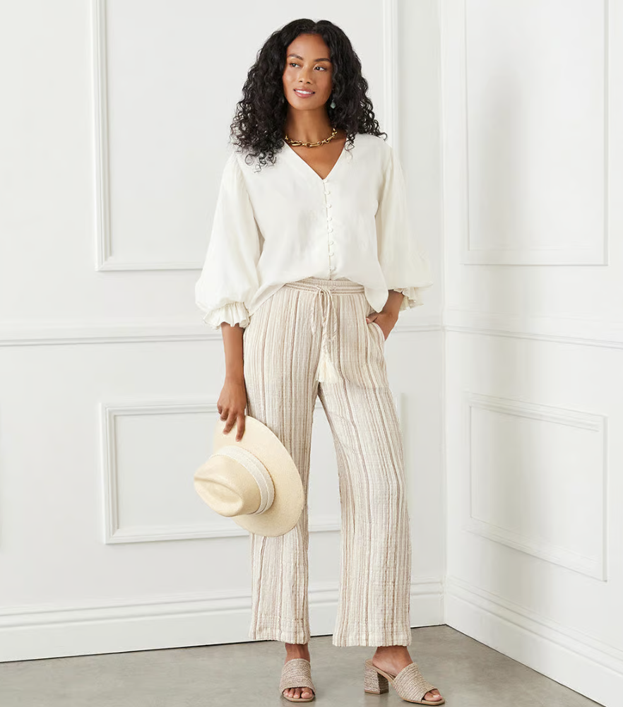 Metallic Stripe Drawstring Ankle Pants