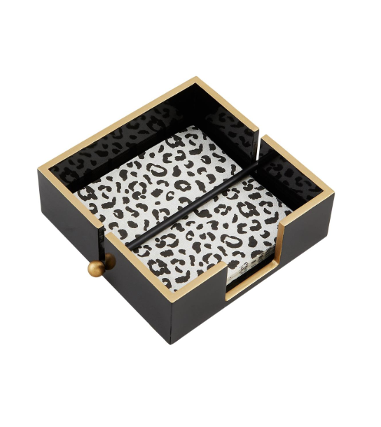 Black Animal Print Napkin Caddy Set