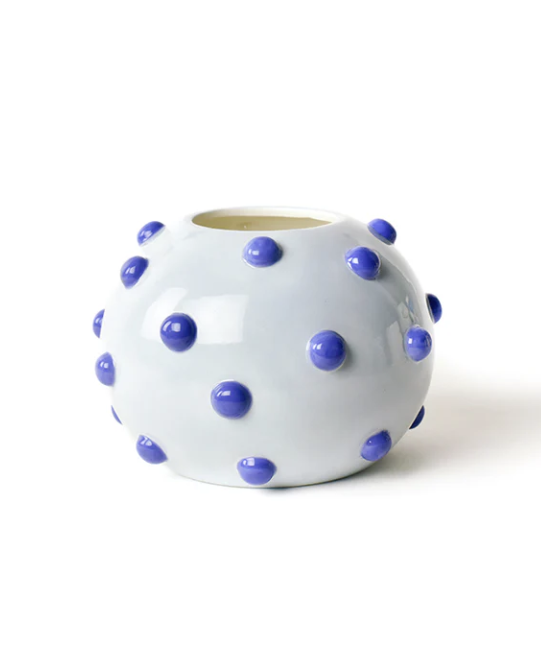 Iris Blue Large Round Vase W/Decorative Knobs