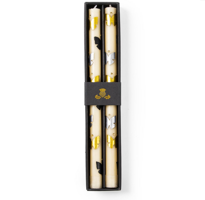 Butterfly Silver & Gold Dinner Candles, Set of 2