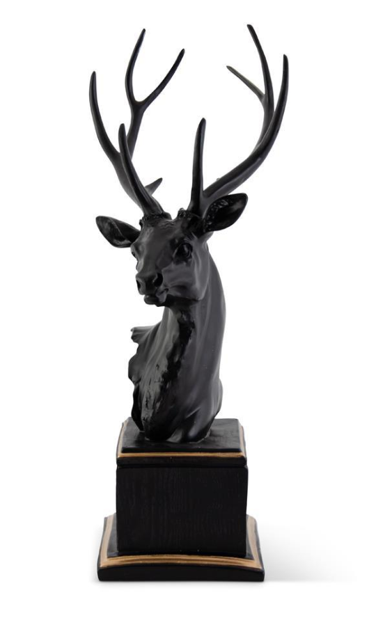 24" Black w/Gold Resin Deer Bust