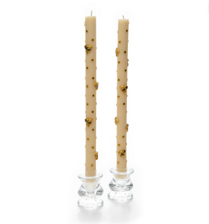 Bee Gold Dinner Candles, Set of 2