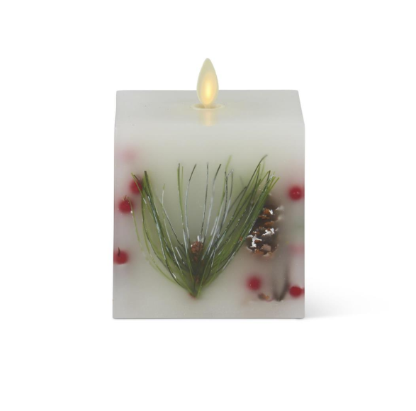 3.5 x 4.5 Inch White Wax Berry & Pine Indoor Square Candle