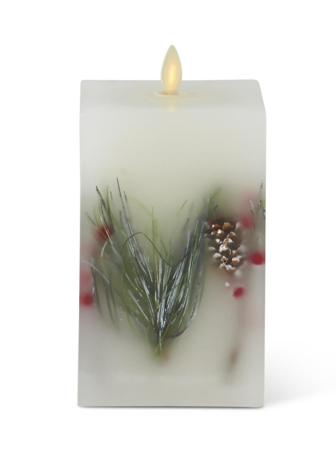 3.5 x 6.5 Inch White Wax Berry & Pine Indoor Square  Candle