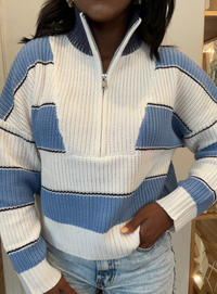 1/4 Zip Lt. Blue Stripe Sweater