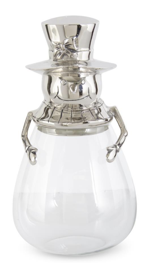 17 Inch Glass Snowman Canister w/Silver Metal Top