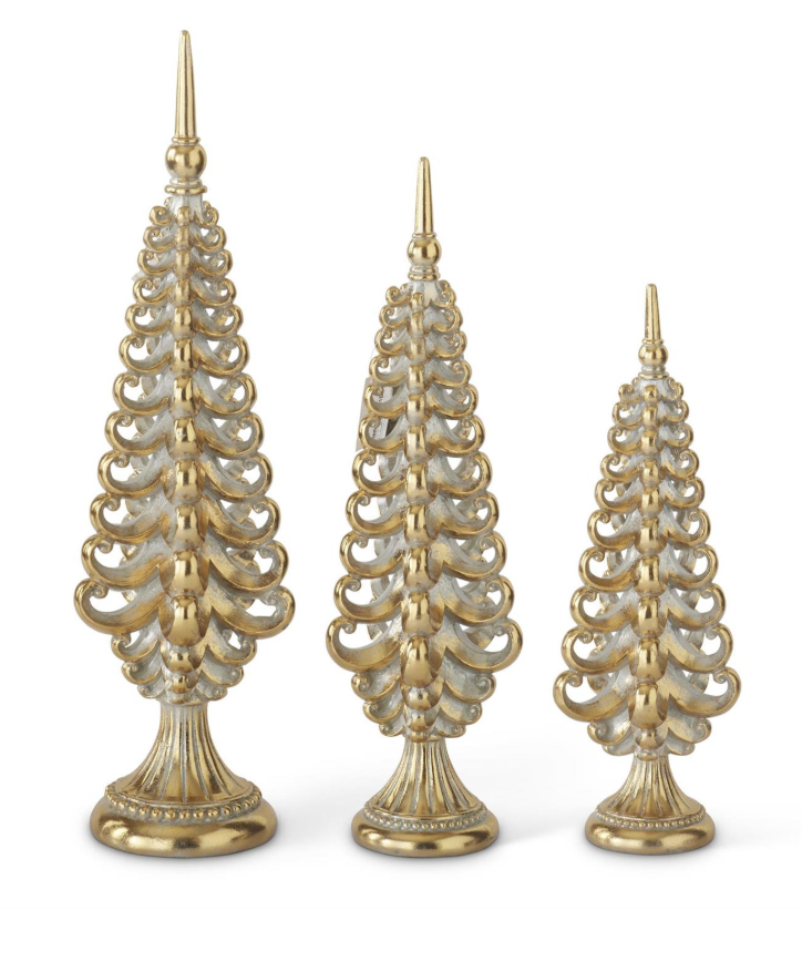 Set of 3 Resin Silver & Gold Christmas Trees