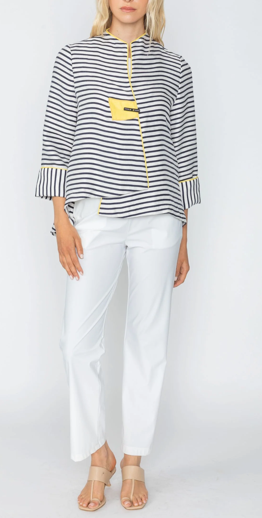 Contrast Piping One Button Jacket