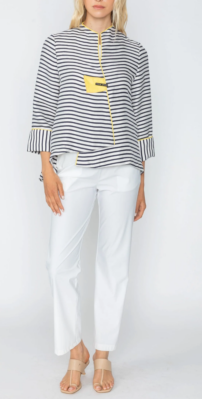 Contrast Piping One Button Jacket