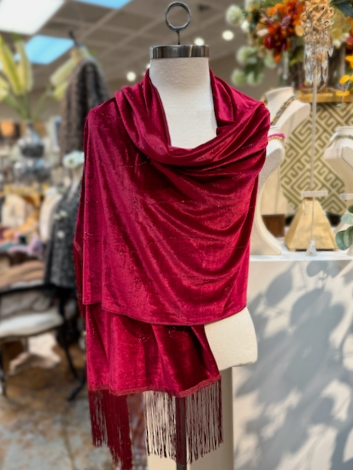 Night Symphony Beaded Embellishment Velvet Scarf Wrap
