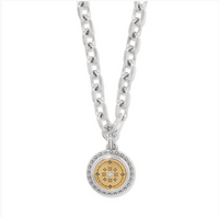 Mosaic Round Two Tone Pendant Necklace