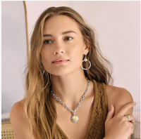 Mosaic Round Two Tone Pendant Necklace