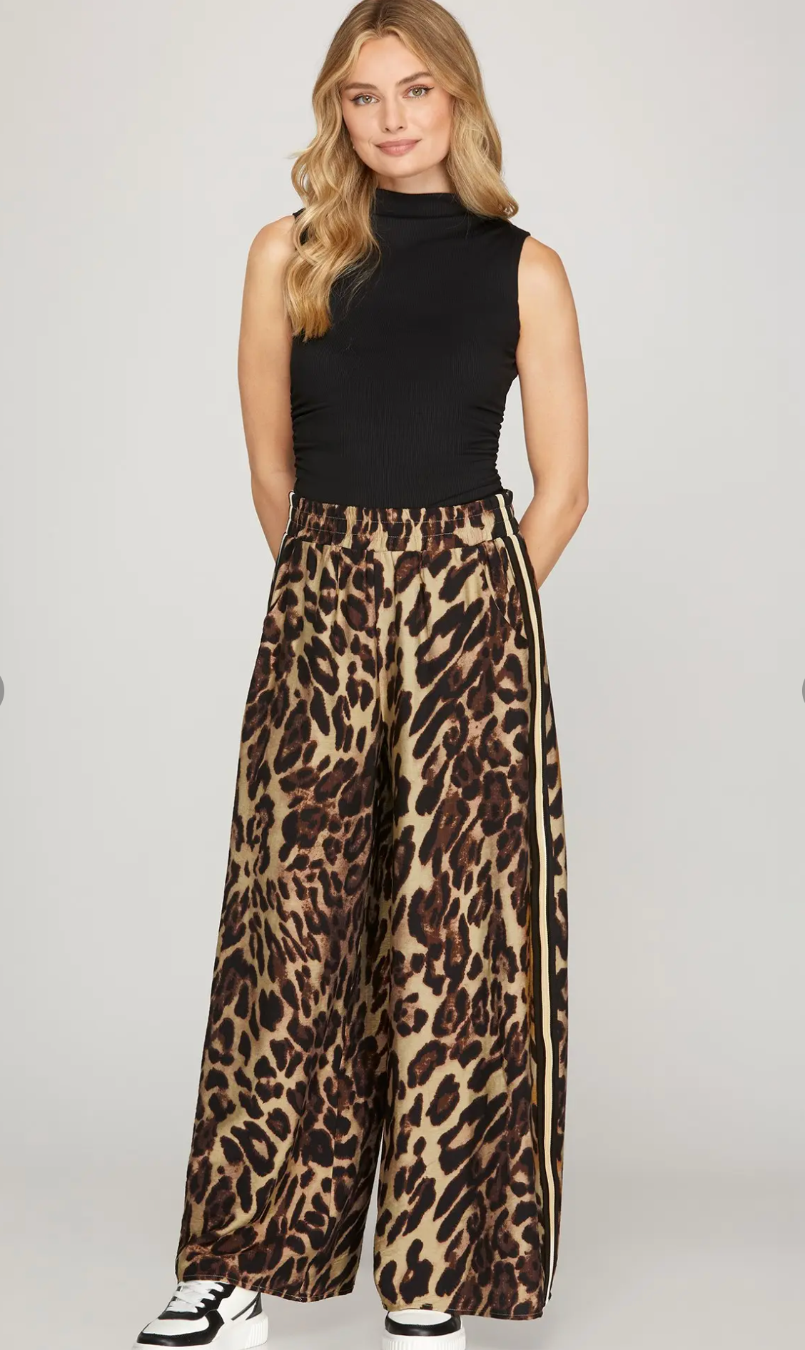Wide Leg Leopard Print Woven Pants