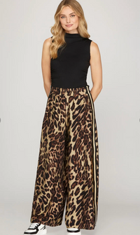 Wide Leg Leopard Print Woven Pants