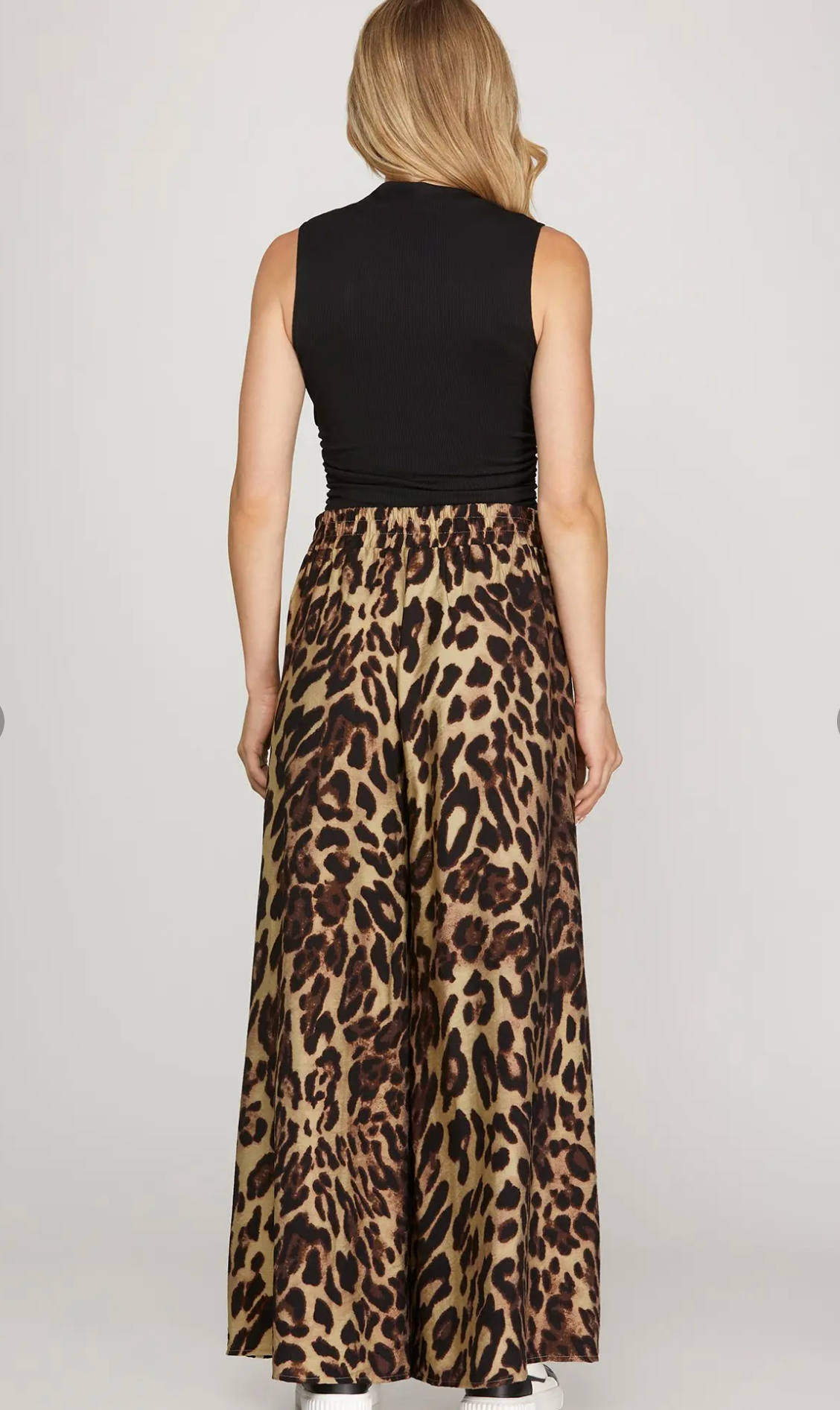 Wide Leg Leopard Print Woven Pants