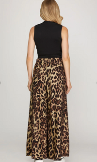 Wide Leg Leopard Print Woven Pants