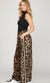 Wide Leg Leopard Print Woven Pants