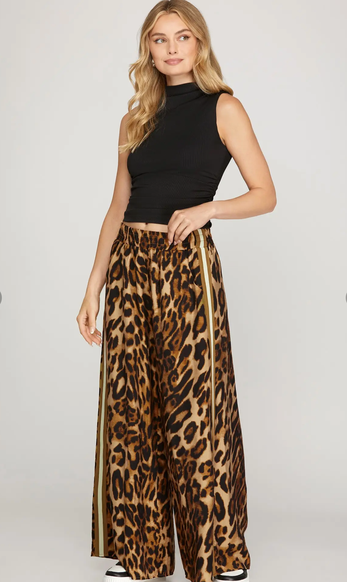 Wide Leg Leopard Print Woven Pants