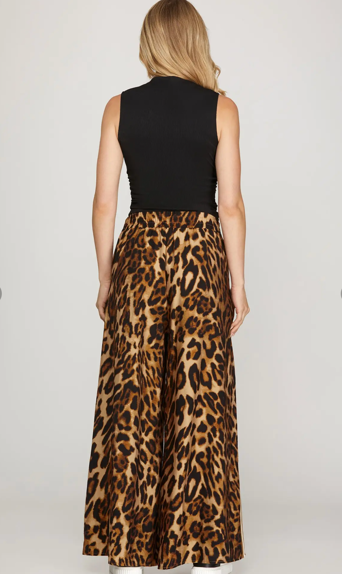 Wide Leg Leopard Print Woven Pants