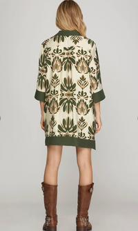 1/2 SLEEVE PRINTED MINI DRESS W/POCKETS