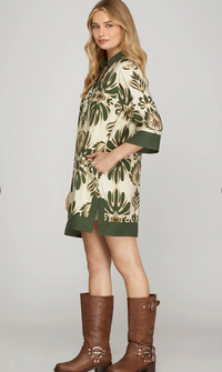 1/2 SLEEVE PRINTED MINI DRESS W/POCKETS