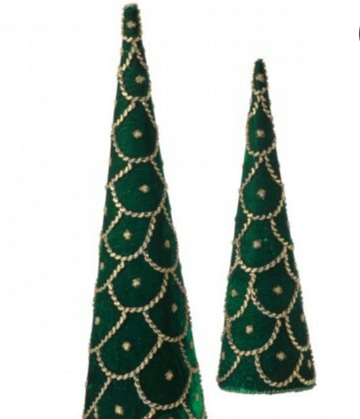 18-24" JEWELED SCALLOPED VLVT CONE TREE SET/2