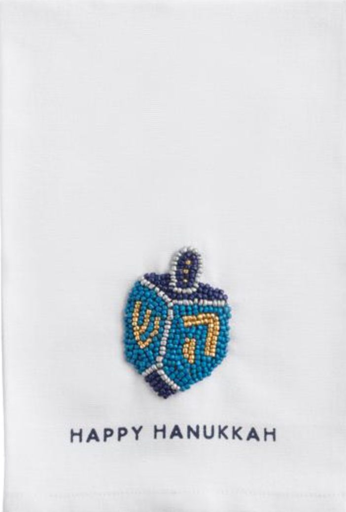 DREIDAL BEADED HANUKKAH TOWEL