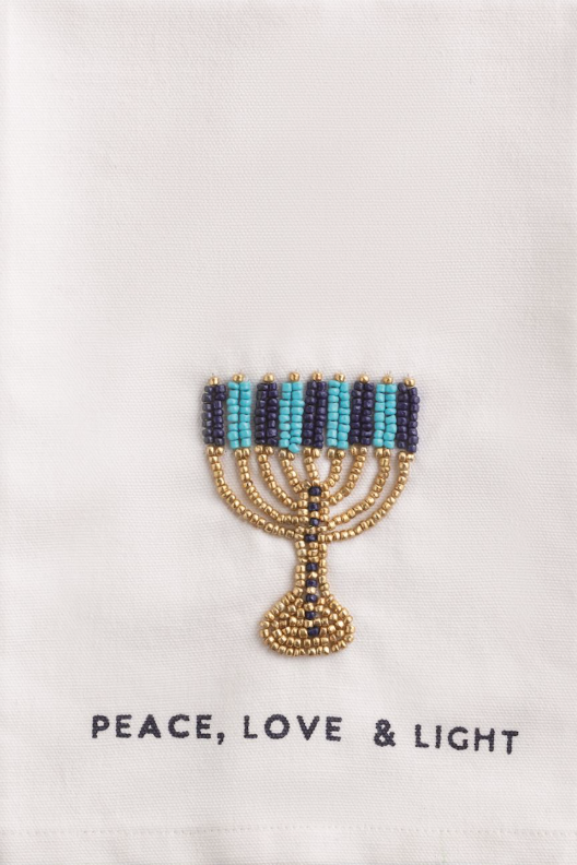 MENORAH BEADED HANUKKAH TOWEL