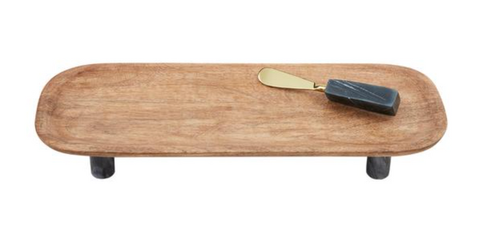 Footed Wood Marble Serving Set