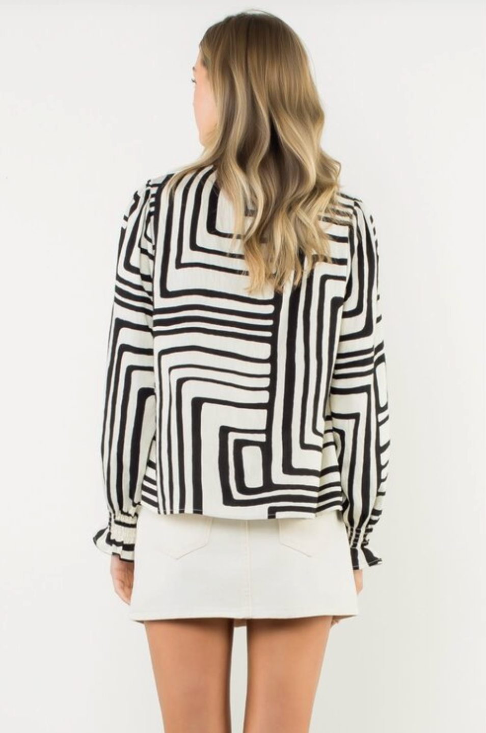 Abstract Pring Long Sleeve V-Neck