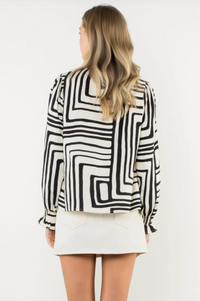 Abstract Pring Long Sleeve V-Neck