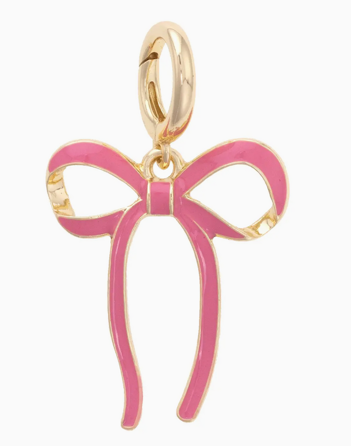 Tied Bow Enamel Pendant Charm in Pink
