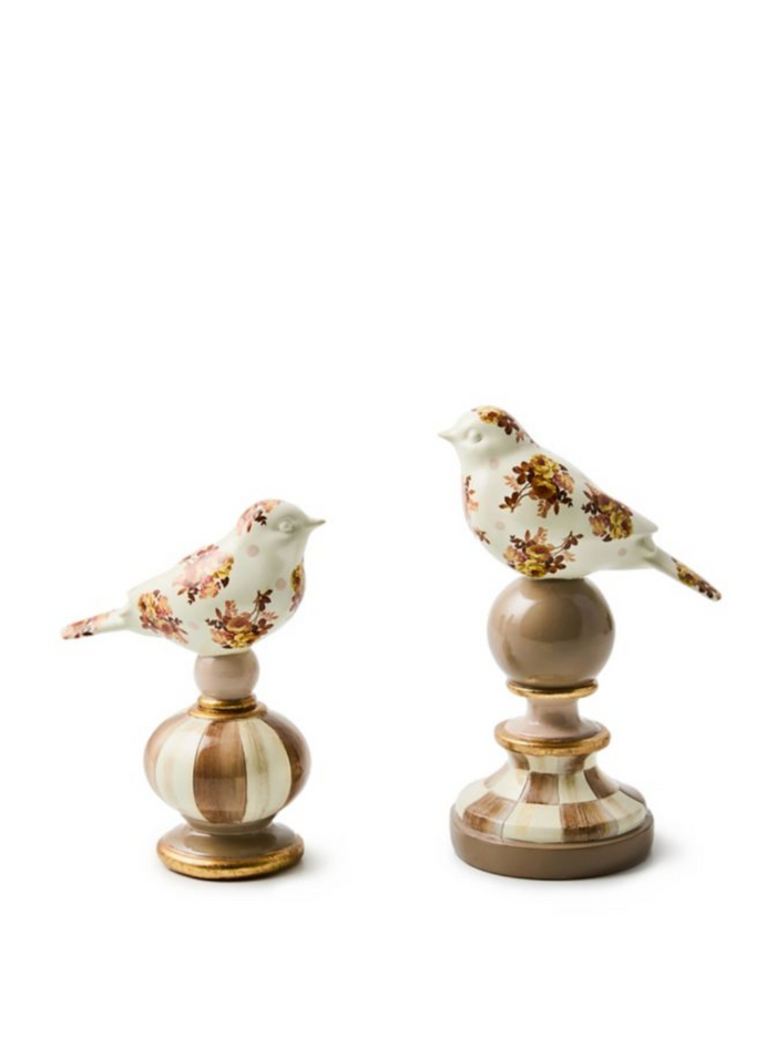 Mocha Wild Rose Bird Topiaries, Set of 2