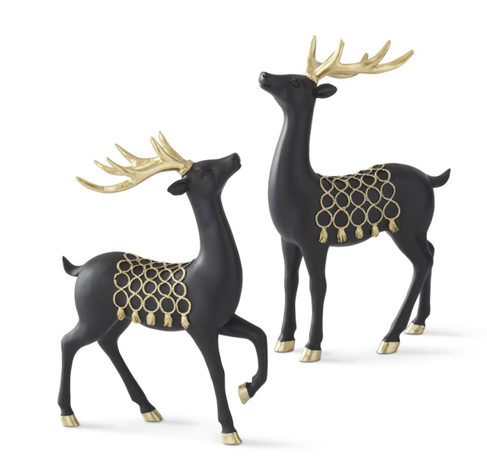 Set of 2 Matte Black Deers w/Gold Saddles