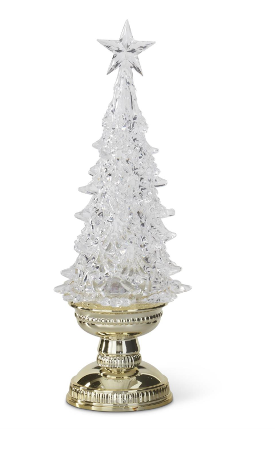 13.75 Inch Acrylic & Gold Water Spinning LED Christmas Tree w/Timer