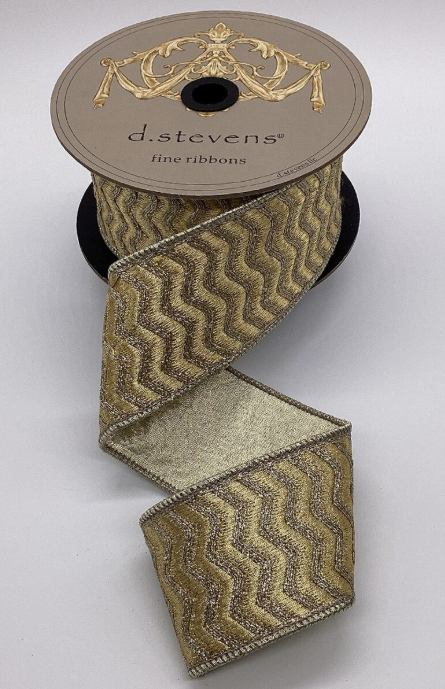 2.5" x 10yds metallic silver bullion chevron wave