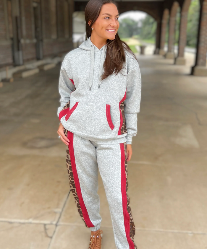 Leopard Print & Red Taping Hoodie