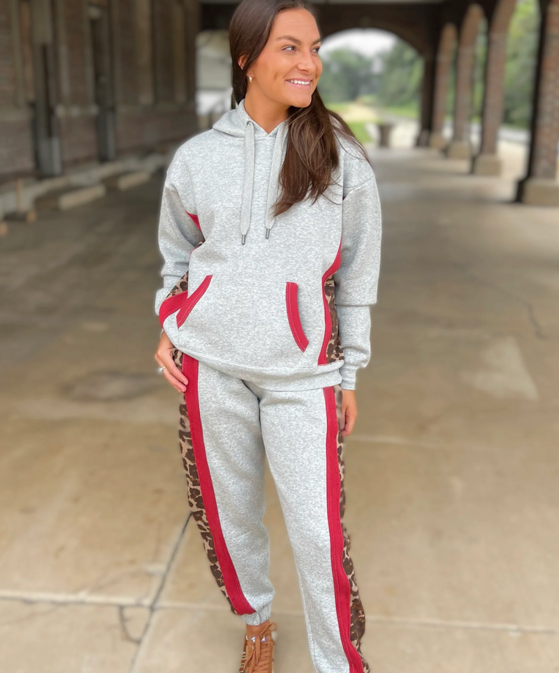 Leopard Print & Red Taping Hoodie