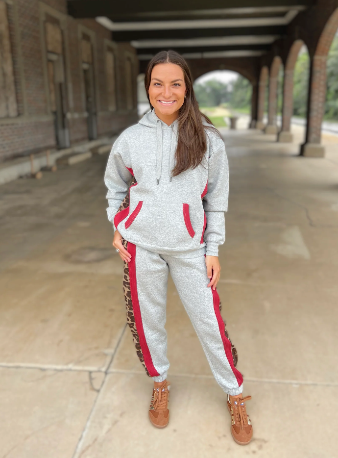 Leopard Print & Red Taping Hoodie