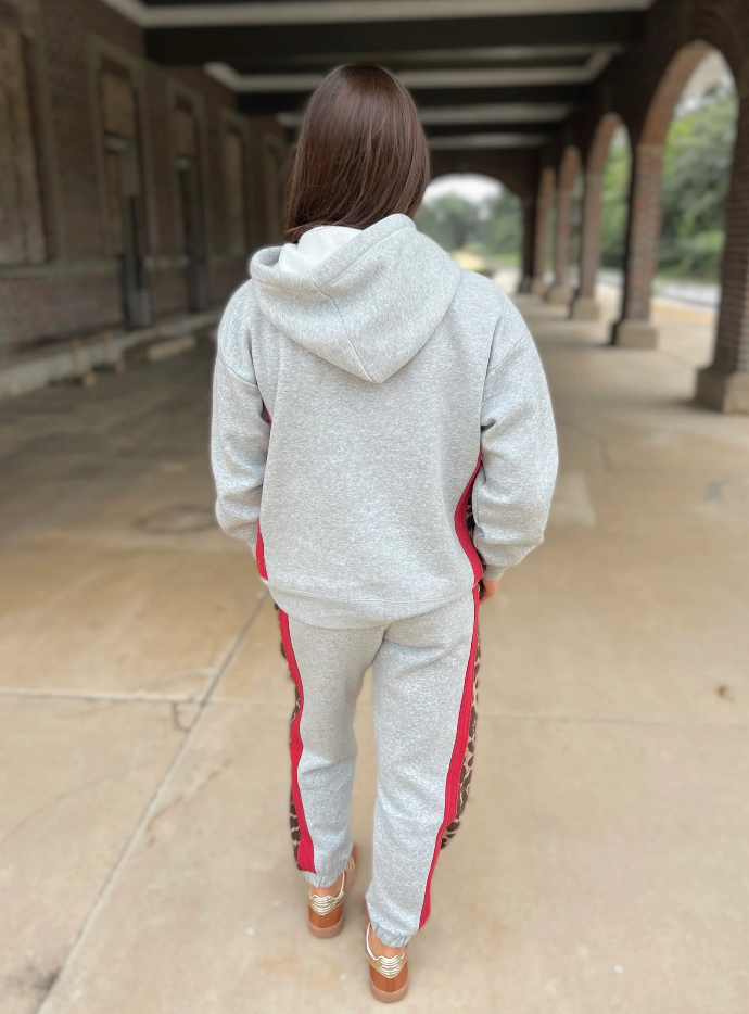 Leopard Print & Red Taping Hoodie