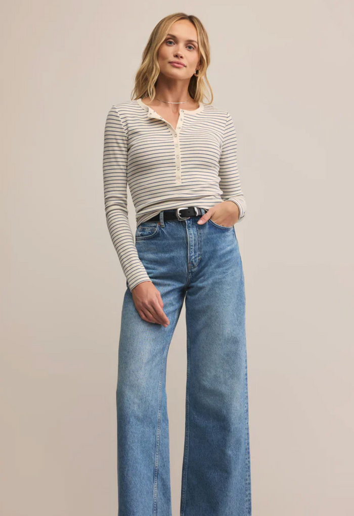Stella Striped Modal Rib Henley Top
