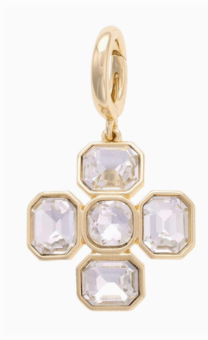 Rhinestone Cross Pendant Charm in Shiny Gold