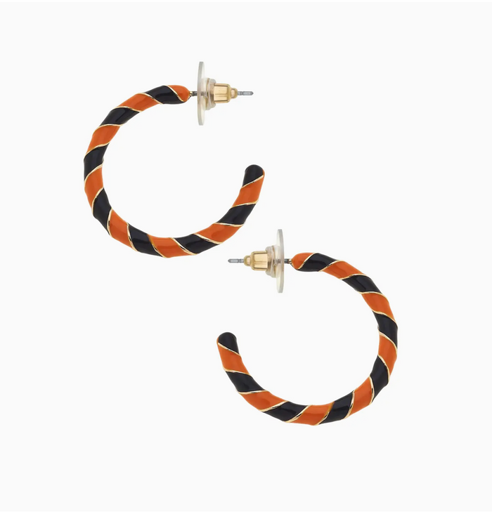 Halloween Twisted Enamel Hoop Earrings in Orange & Black