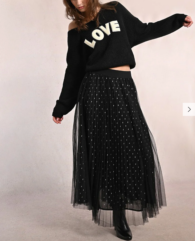 Long Pleated Tulle Skirt
