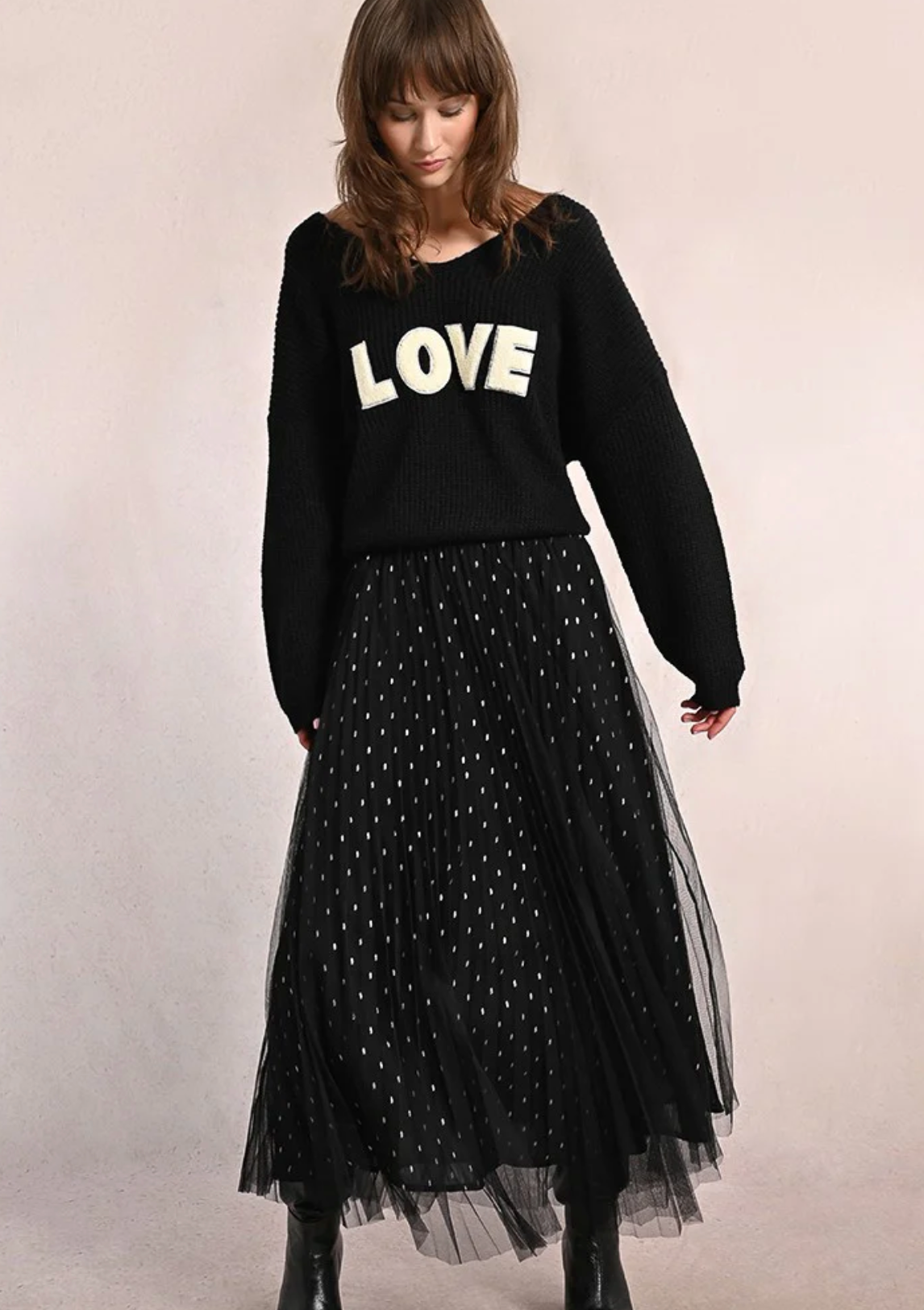 Long Pleated Tulle Skirt