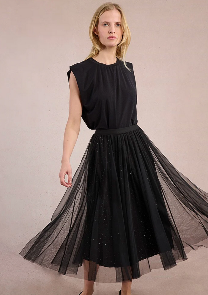 Long Pleated Tulle Skirt