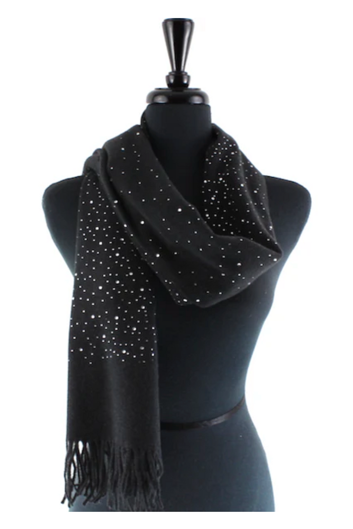 Black Scarf Laced Rhinestone/w Black Pearls