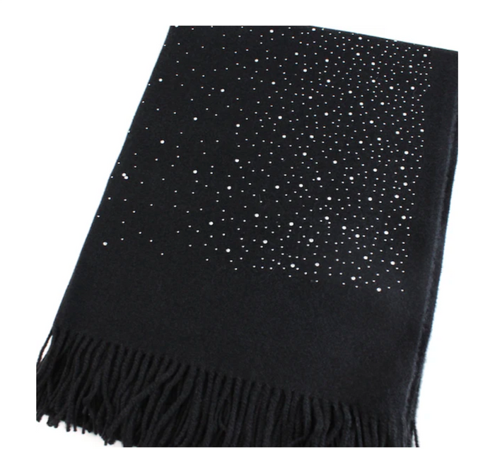 Black Scarf Laced Rhinestone/w Black Pearls